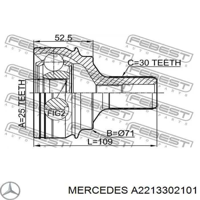 A2213302101 Mercedes árbol de transmisión delantero izquierdo