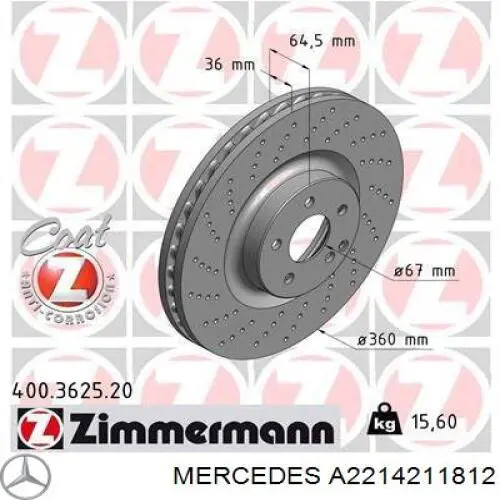 Comprar A2214211812 Mercedes Freno de disco delantero