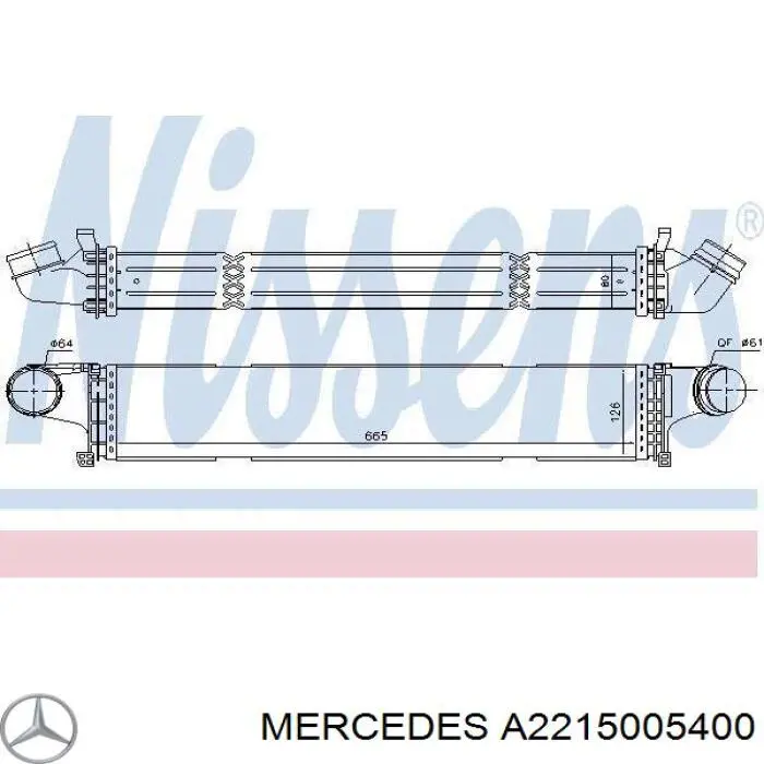 A2215005400 Mercedes radiador de aire de admisión