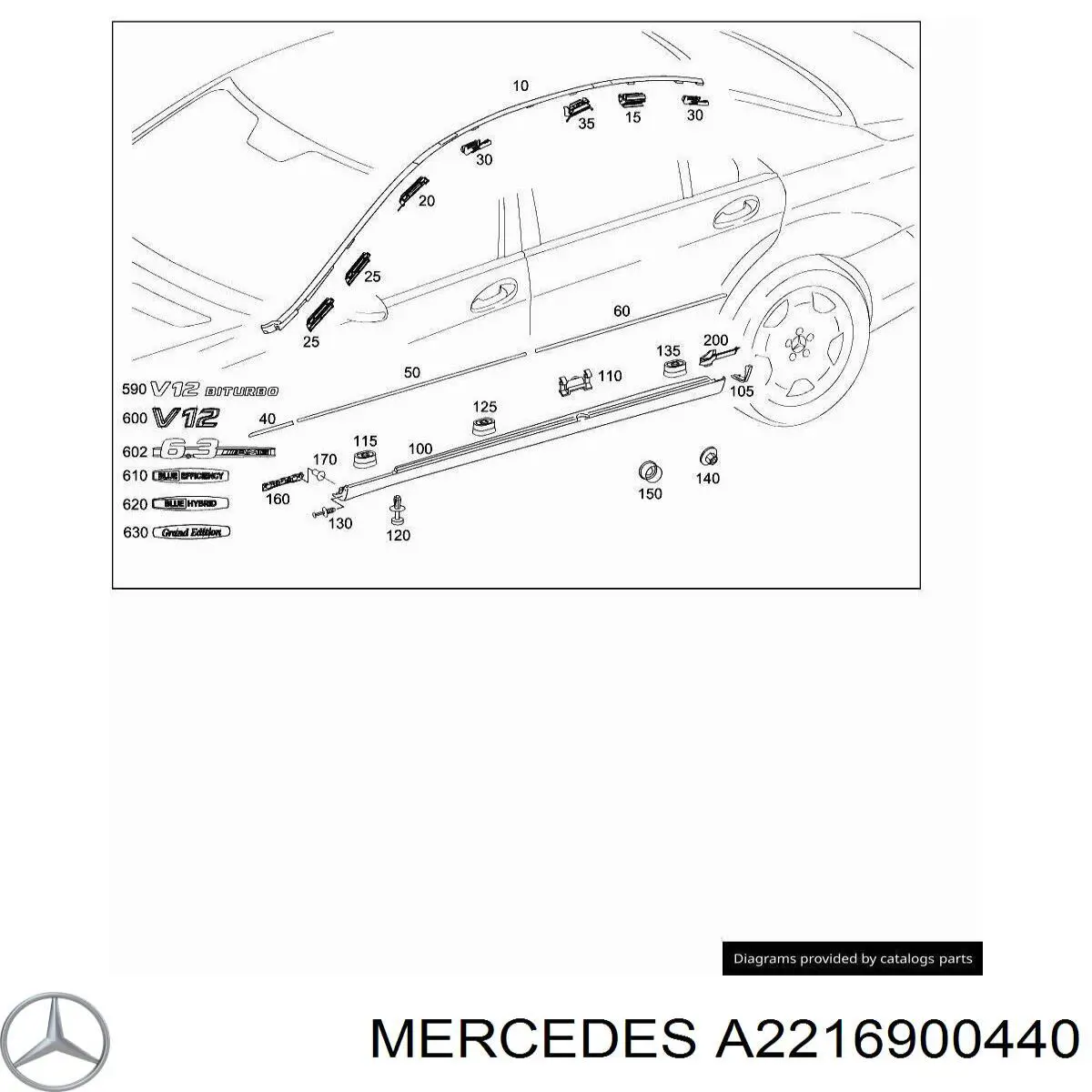 2216900440 Mercedes listón de acceso exterior derecho