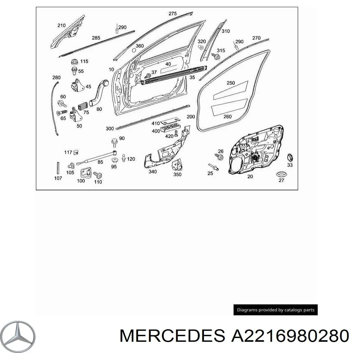 A2216980280 Mercedes moldura de puerta delantera derecha superior