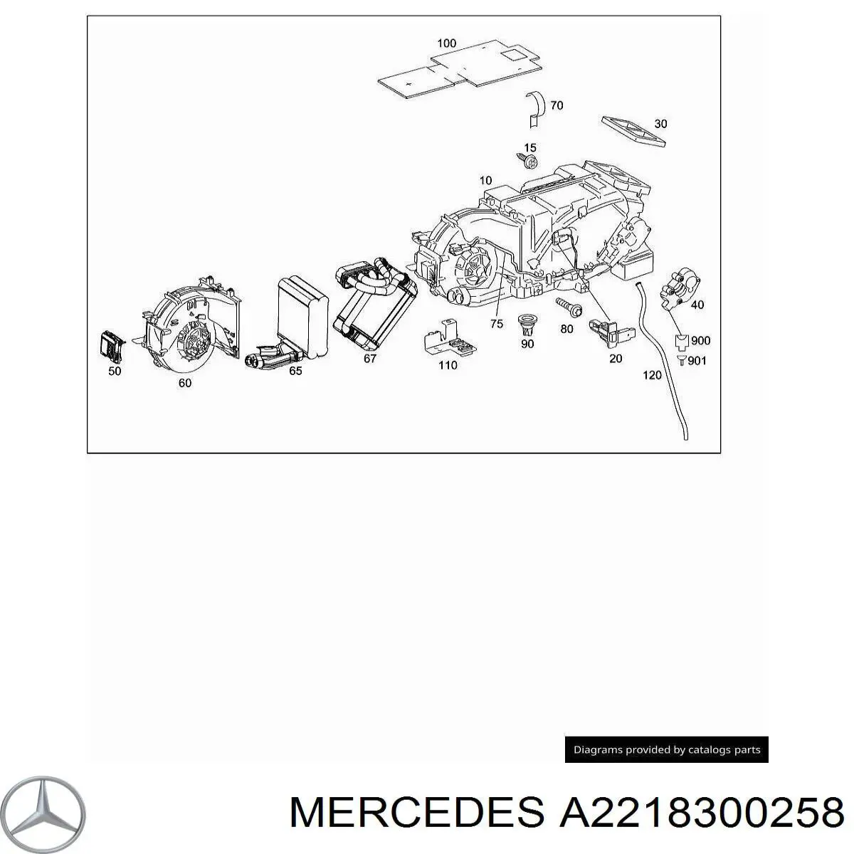 2218300258 Mercedes evaporador, aire acondicionado, trasero