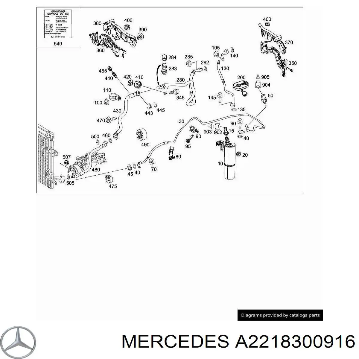 A2218300916 Mercedes tubería de baja / alta presión, aire acondicionado, de condensador a evaporador