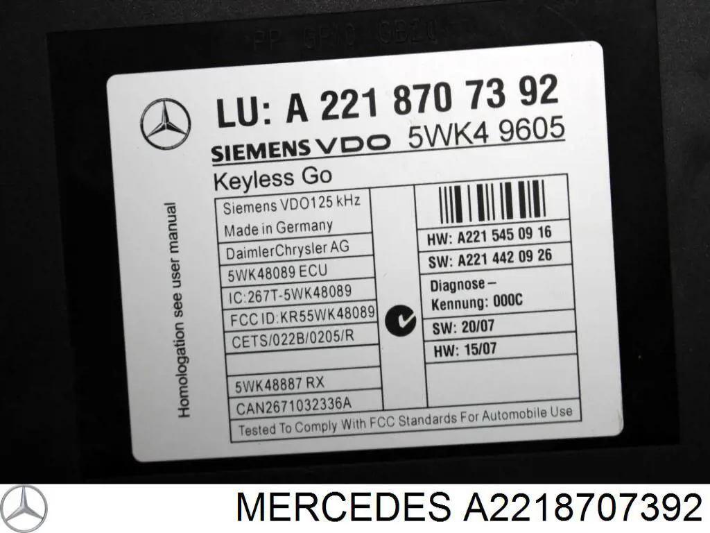 Unidad de control, cierre centralizado para Mercedes S (W221)