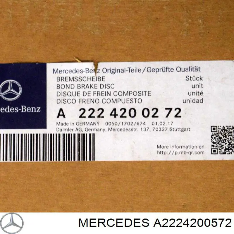 2224200572 Mercedes Freno de disco trasero