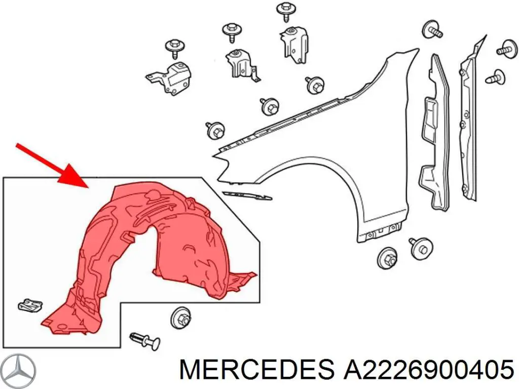 Guardalodos interior izquierdo, guardafango delantero 2226900405 Mercedes