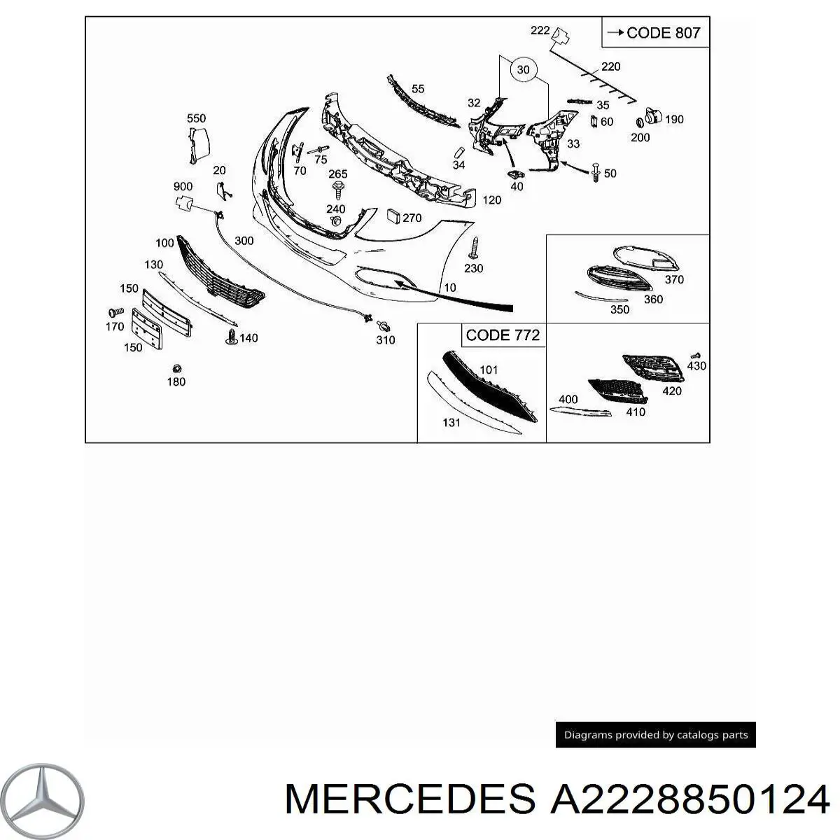 A2228850124 Mercedes rejilla de ventilación, parachoques trasero, central