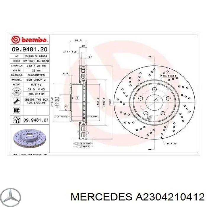 A2304210412 Mercedes freno de disco delantero