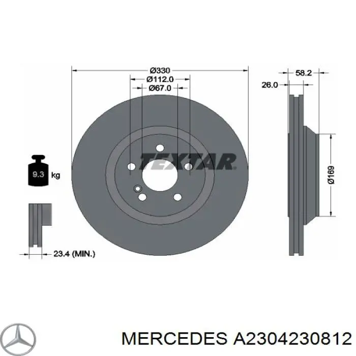 2304230812 Mercedes disco de freno trasero