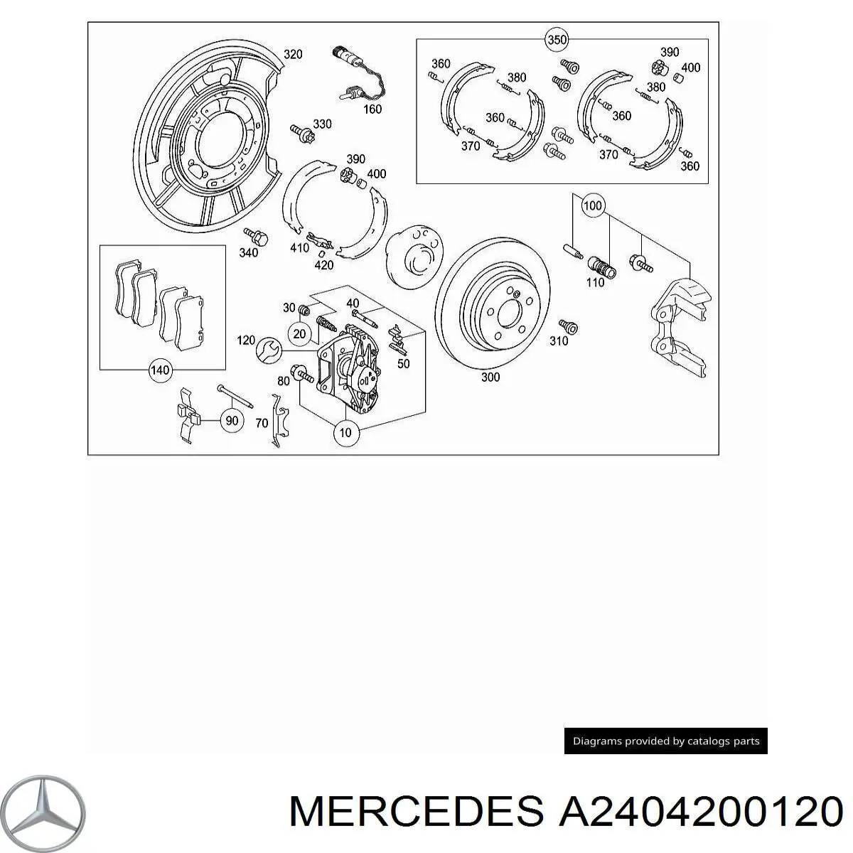 A2404200120 Mercedes juego de zapatas de frenos, freno de estacionamiento