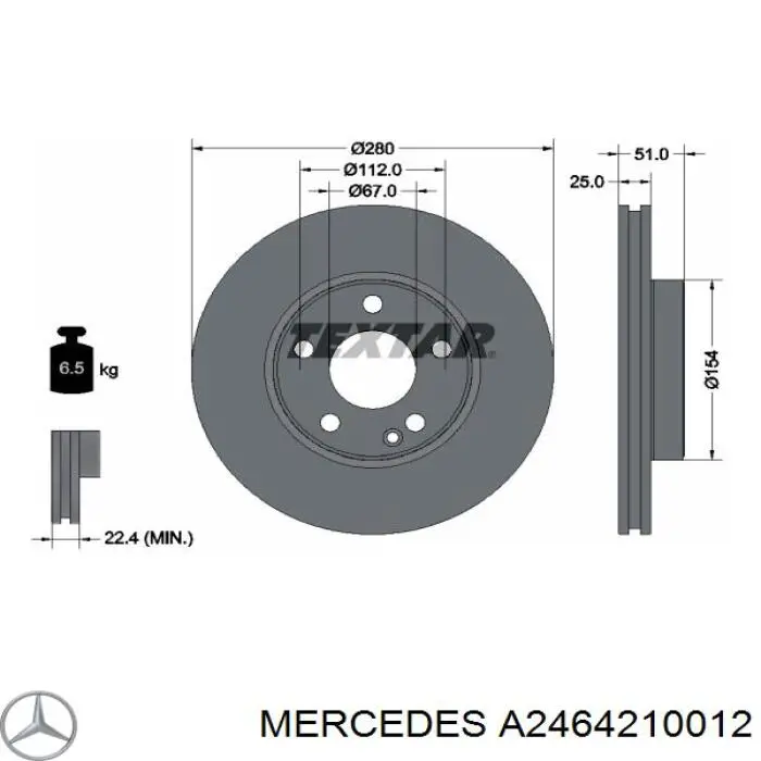 Comprar A2464210012 Mercedes Freno de disco delantero