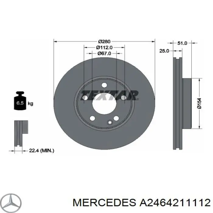 A2464211112 Mercedes disco de freno delantero