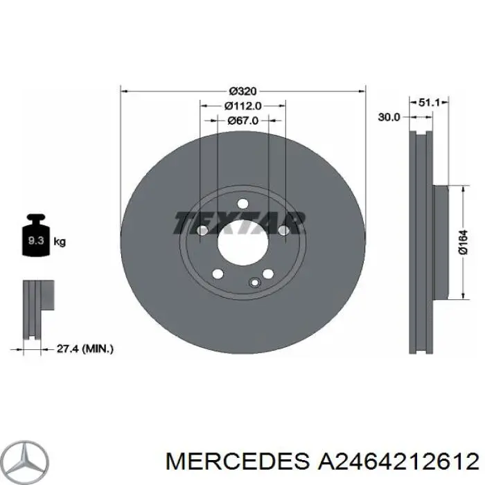 A2464212612 Mercedes disco de freno delantero