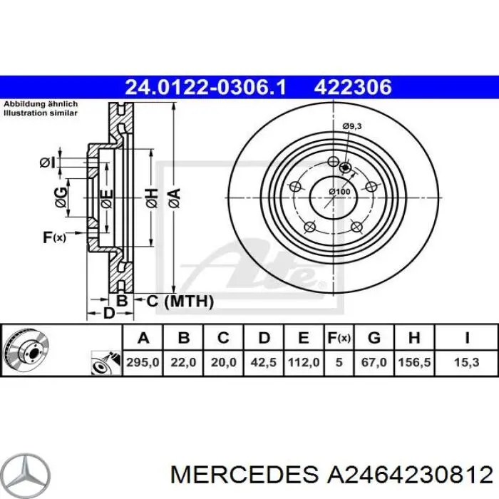 A2464230812 Mercedes disco de freno trasero