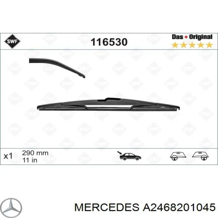 A2468201045 Mercedes limpiaparabrisas de luna trasera