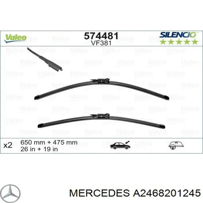 Escobillas delanteras Mercedes A2468201245 precio, desde 24,78 EUR