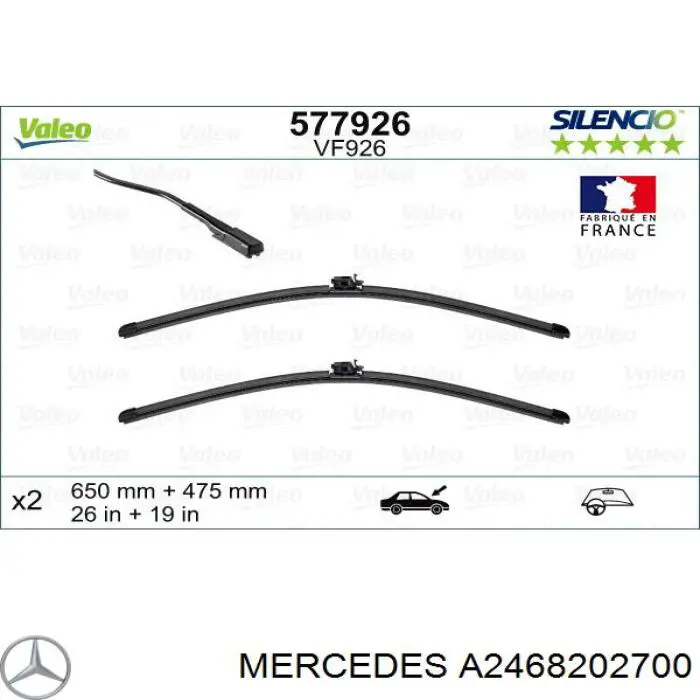 A2468202700 Mercedes juego de limpiaparabrisas de luna delantera, 2 piezas