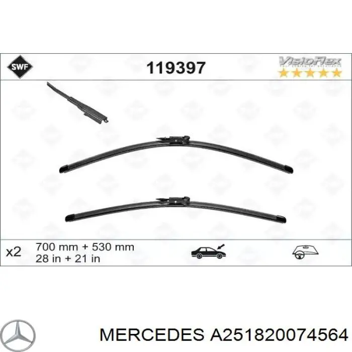 251820074564 Mercedes limpiaparabrisas de luna delantera conductor