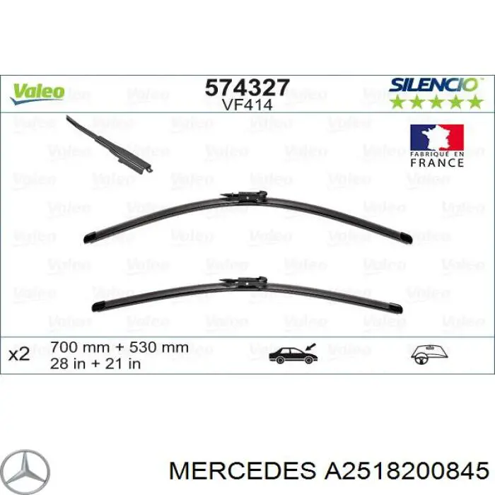 Escobillas delanteras Mercedes A2518200845 precio, desde 26,50 EUR