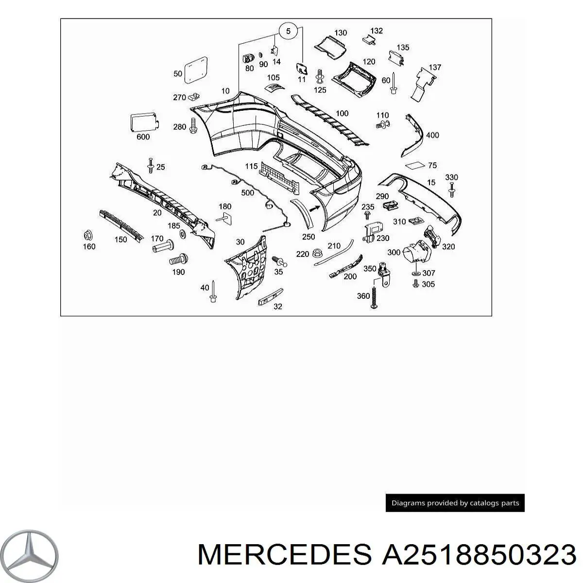Cobertura de parachoques, enganche de remolque, trasera para Mercedes R (W251)