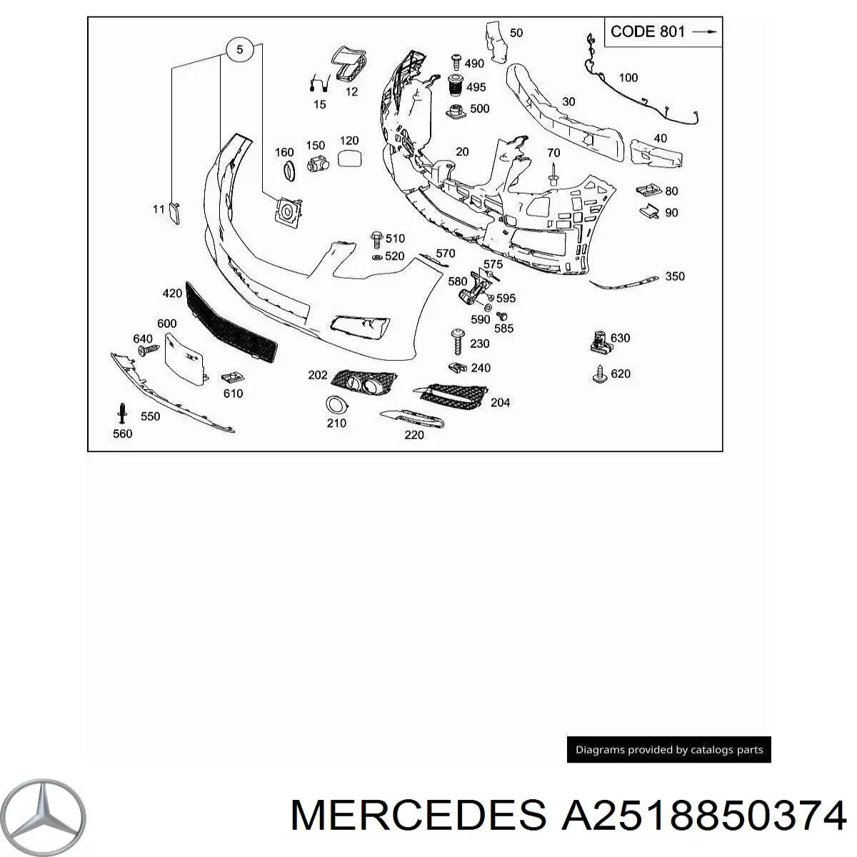 A2518850374 Mercedes embellecedor, faro antiniebla izquierdo