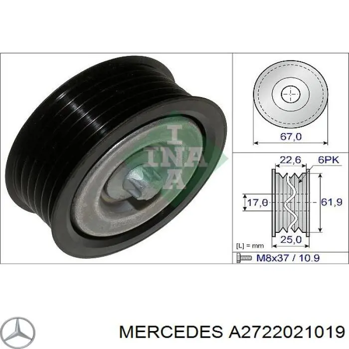 Polea inversión/guía, correa auxiliar servicios Mercedes A2722021019 precio, desde 10,47 EUR