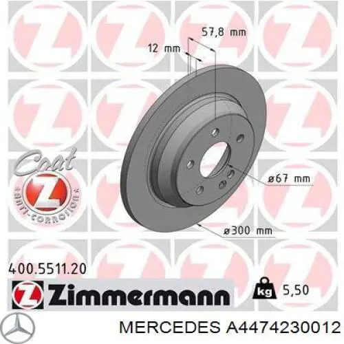 Comprar A4474230012 Mercedes Disco de freno trasero