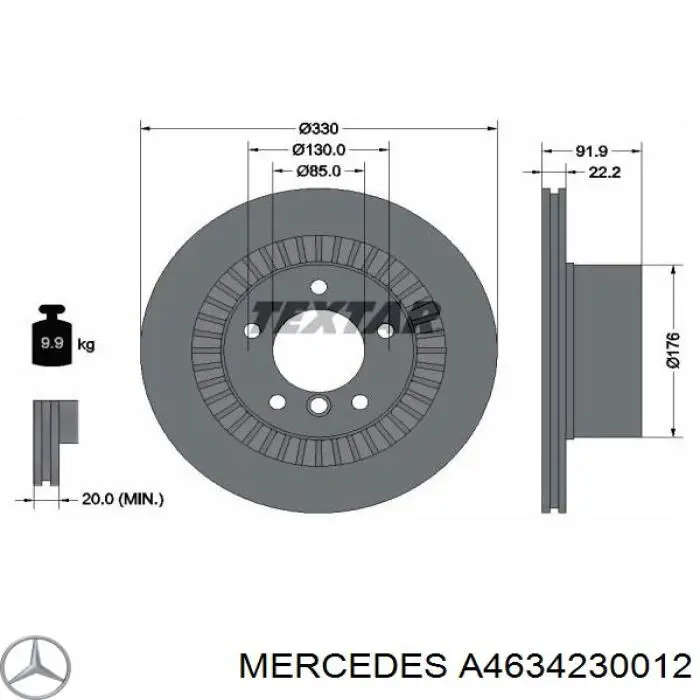 Disco de freno trasero Mercedes A4634230012 precio, desde 90,22 EUR