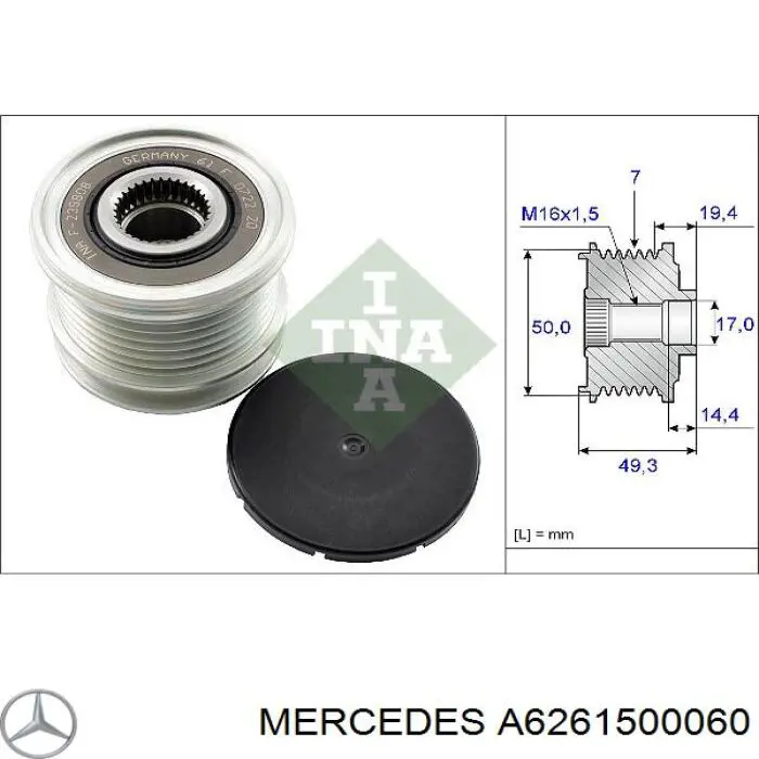 Polea rueda libre Mercedes A6261500060 precio, desde 29,33 EUR