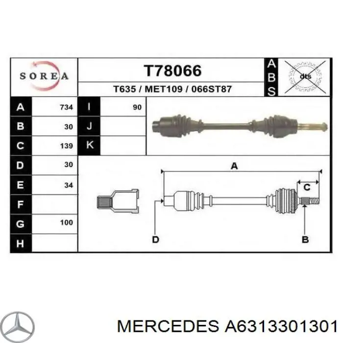 A6313301301 Mercedes árbol de transmisión delantero