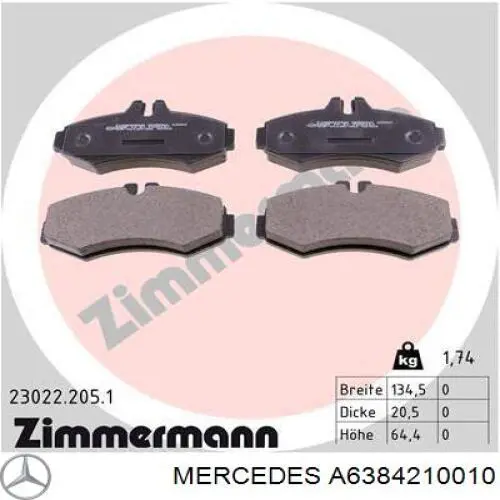 Pastillas freno delanteras Mercedes A6384210010 precio, desde 24,28 EUR