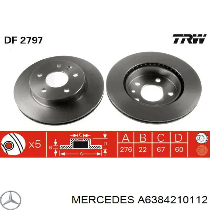 Comprar A6384210112 Mercedes Freno de disco delantero