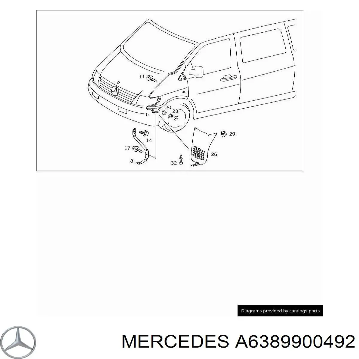 Clip de fijación del guardabarros delantero Mercedes A6389900492 precio, desde 0,61 EUR