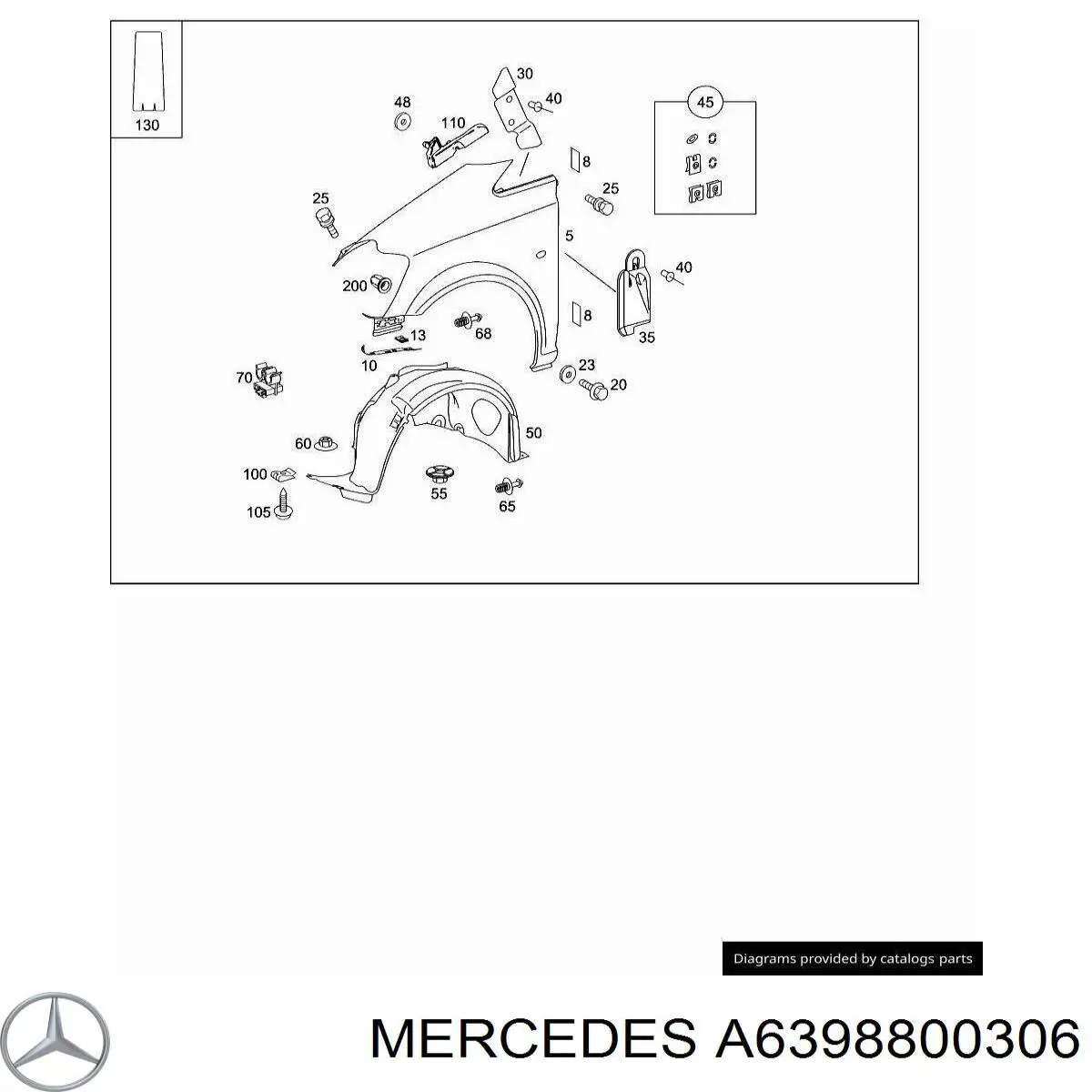 Aleta delantera derecha Mercedes A6398800700