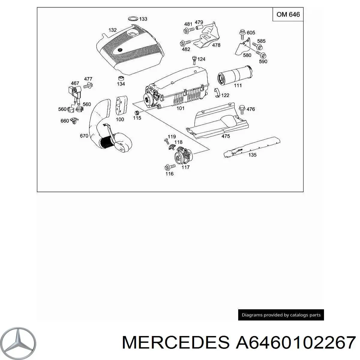 A6460102267 Mercedes cubierta de motor decorativa