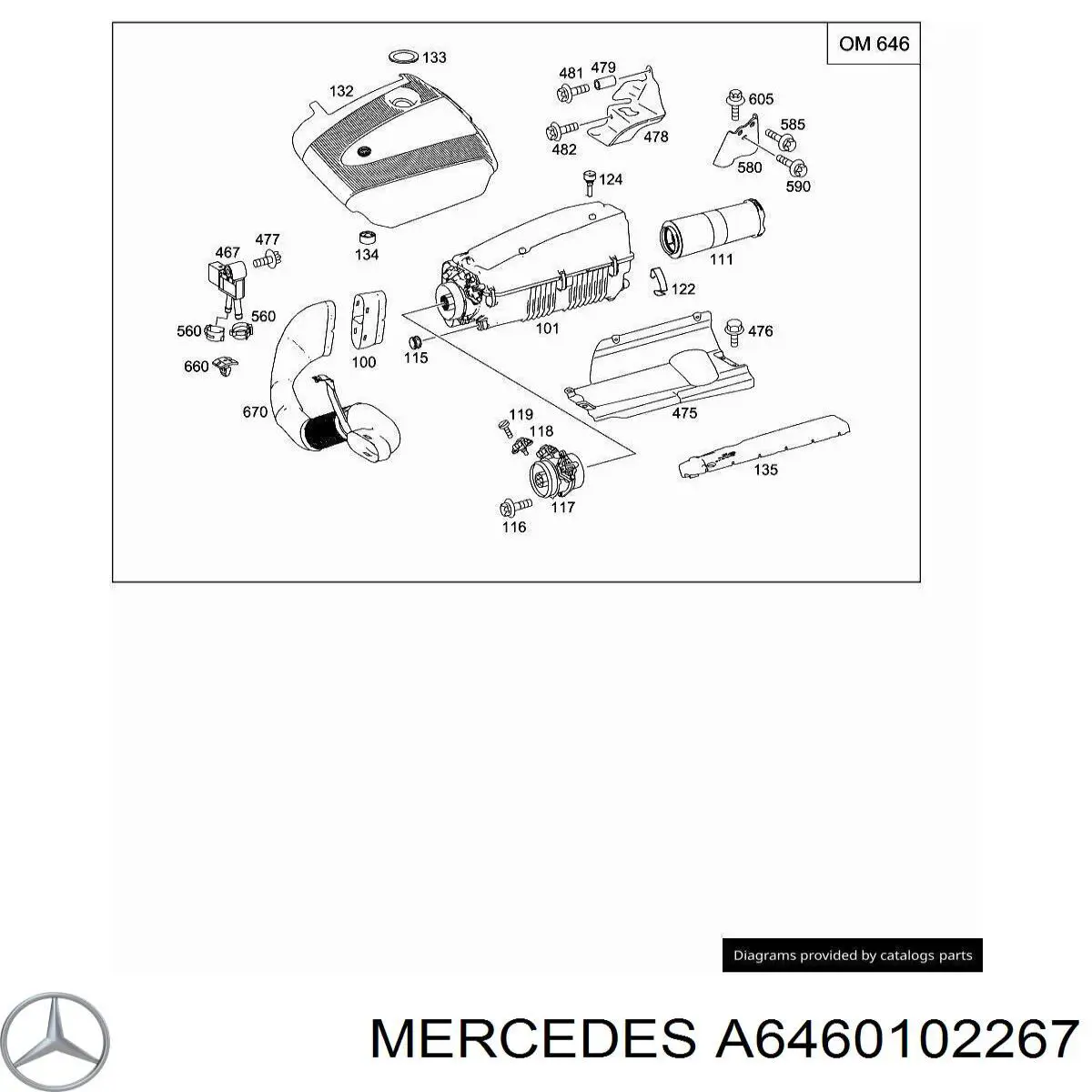 6460102267 Mercedes cubierta de motor decorativa