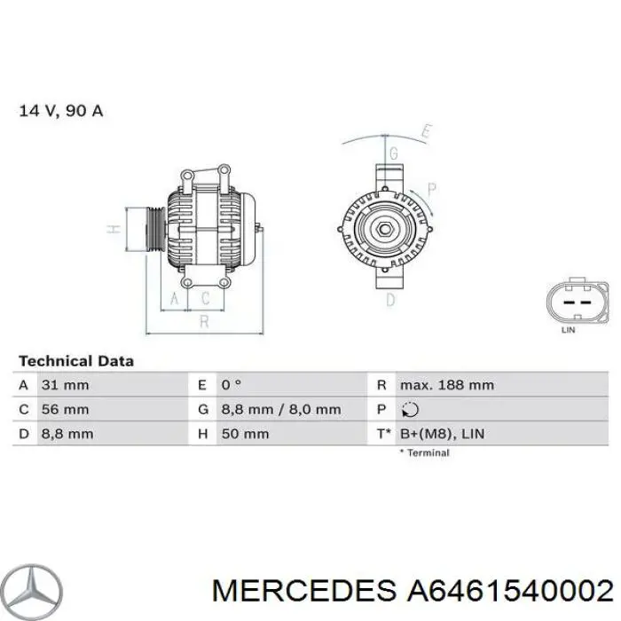 Alternador del motor Mercedes A6461540002 precio, desde 237,17 EUR
