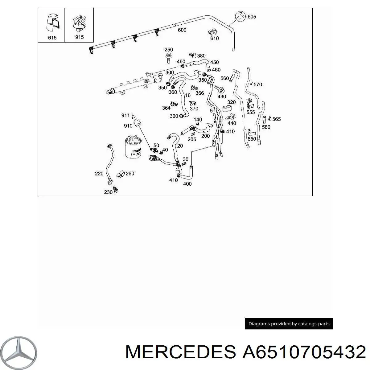 Tubería de retorno de combustible de los inyectores A651070543264 Mercedes