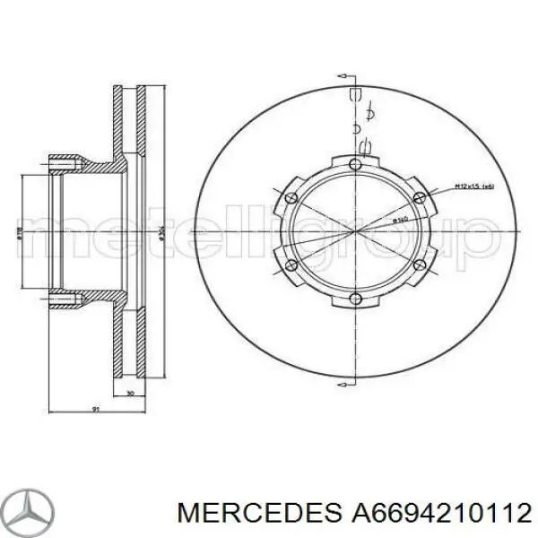 A6694210112 Mercedes disco de freno delantero