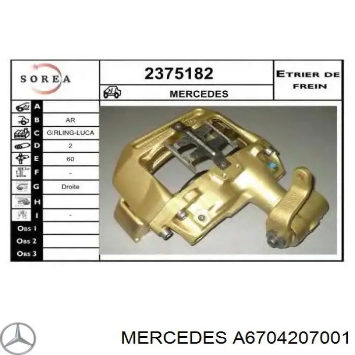 6704207001 Mercedes pinza de freno trasero derecho