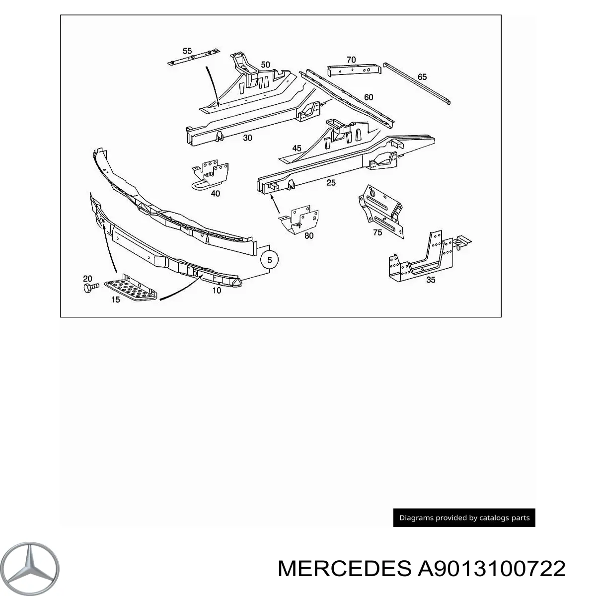 A9013100722 Mercedes soporte de radiador inferior (panel de montaje para foco)