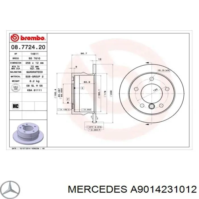 A9014231012 Mercedes disco de freno trasero