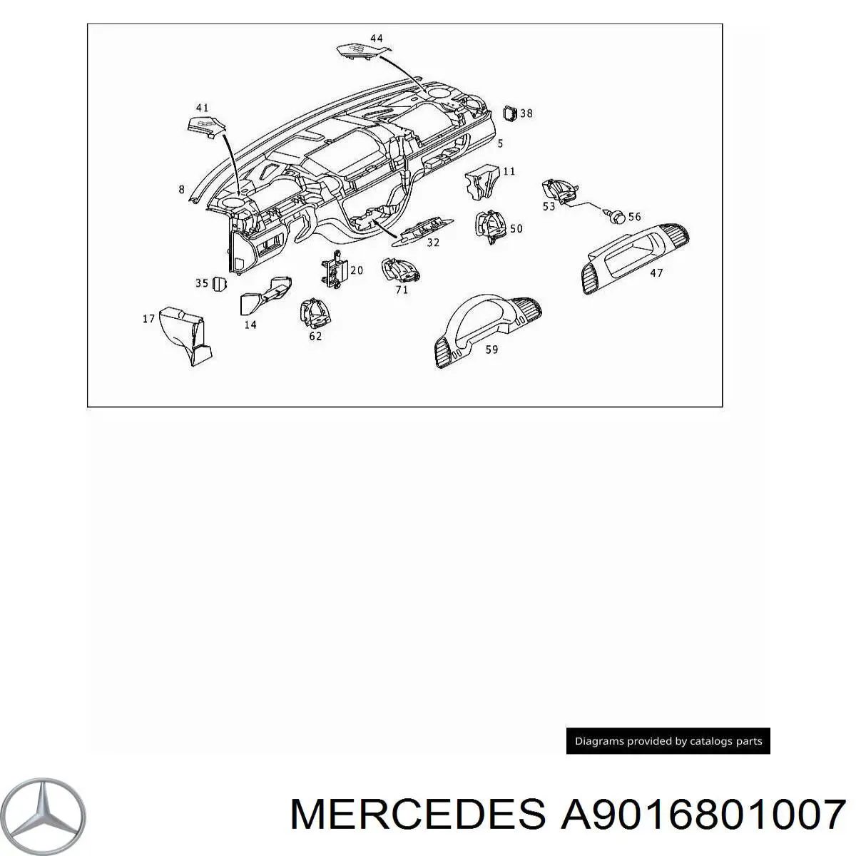 901680100764 Mercedes moldura tablero de instrumentos "torpedo" central