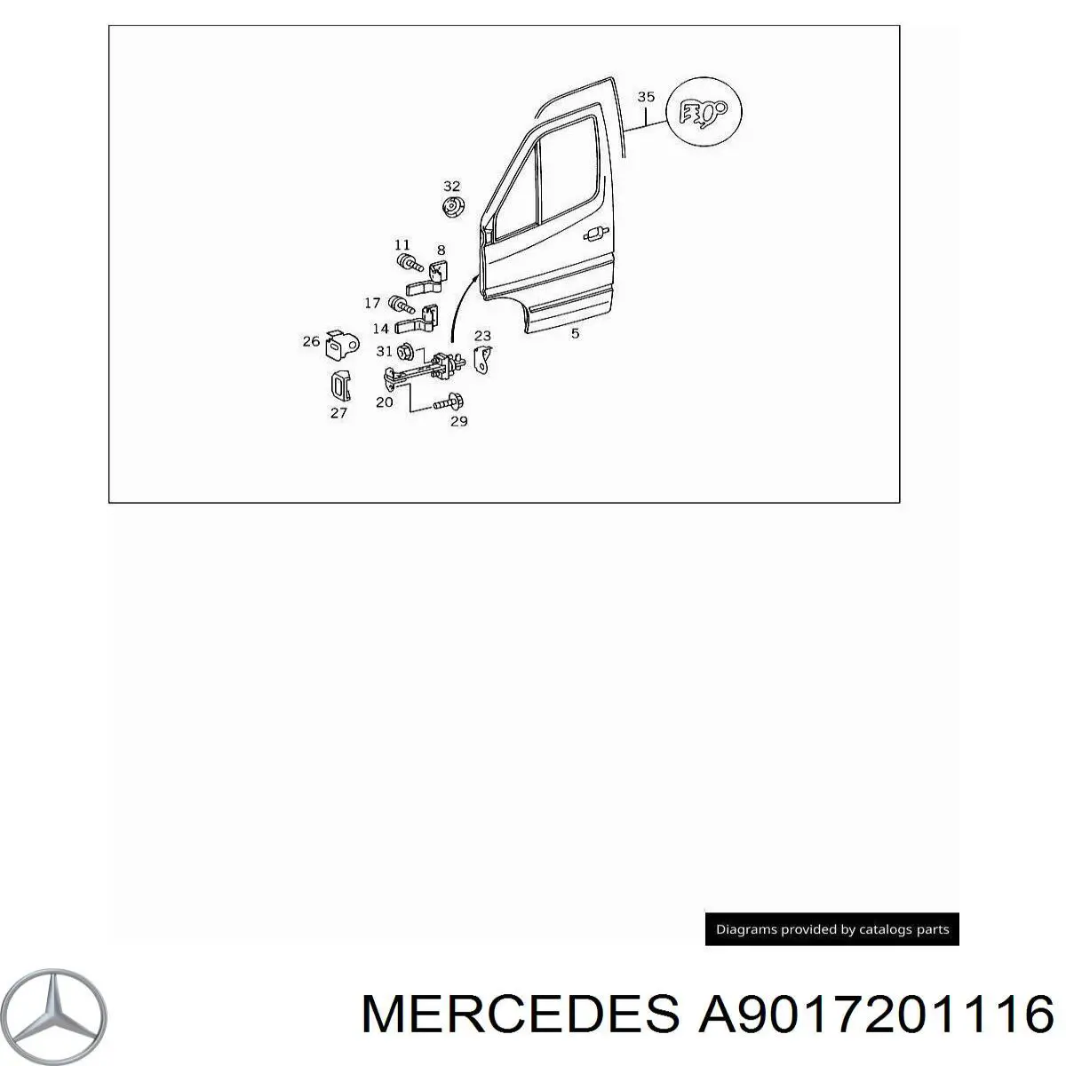 A9017201116 Mercedes asegurador puerta delantera derecha