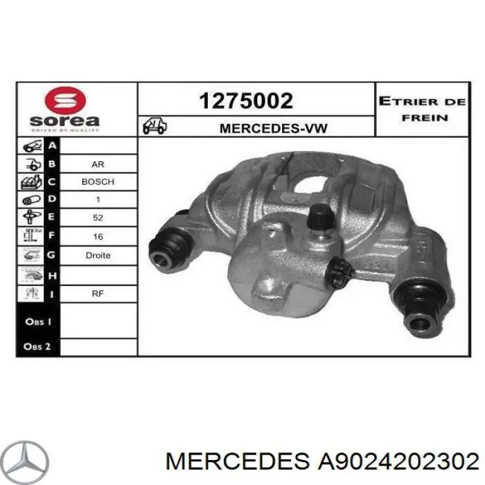 A9024202302 Mercedes pinza de freno trasero derecho