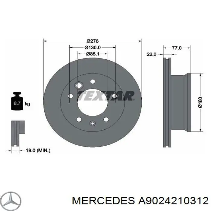 A9024210312 Mercedes disco de freno delantero