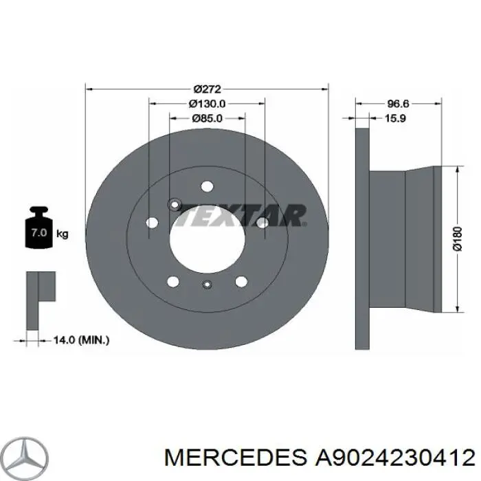 A9024230412 Mercedes disco de freno trasero