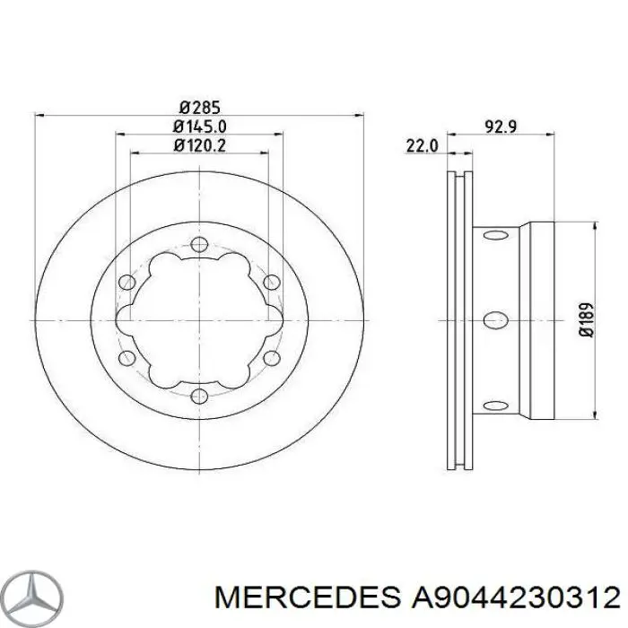 A9044230312 Mercedes disco de freno trasero