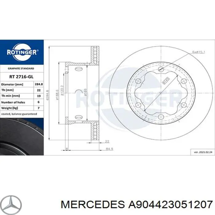 A904423051207 Mercedes Freno de disco trasero