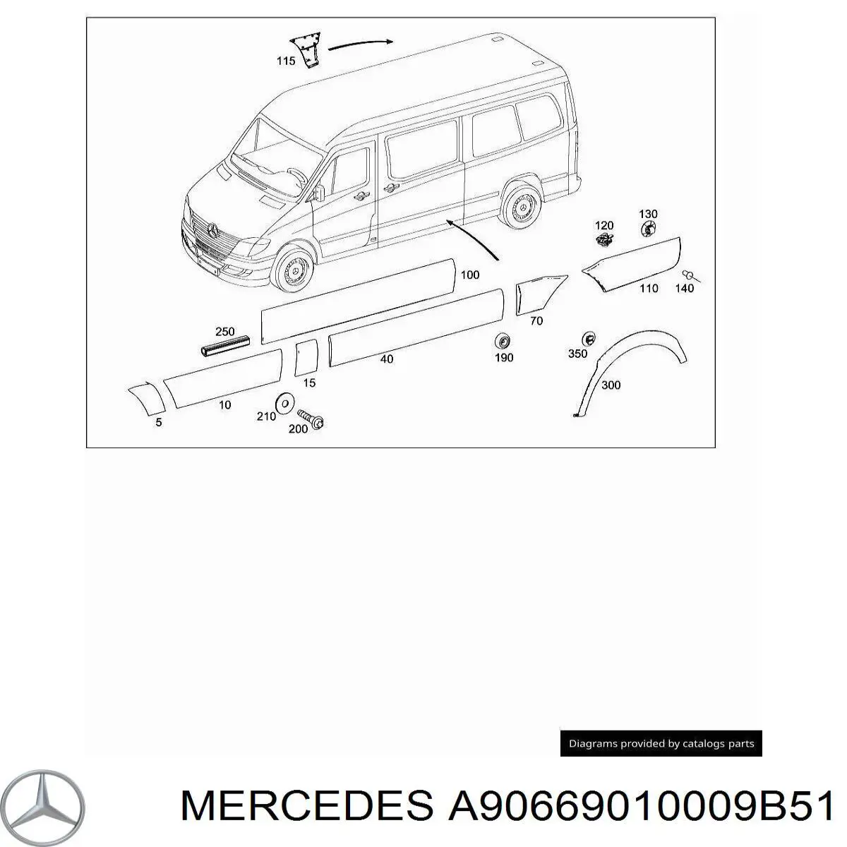 A90669010009B51 Mercedes moldura de puerta corrediza